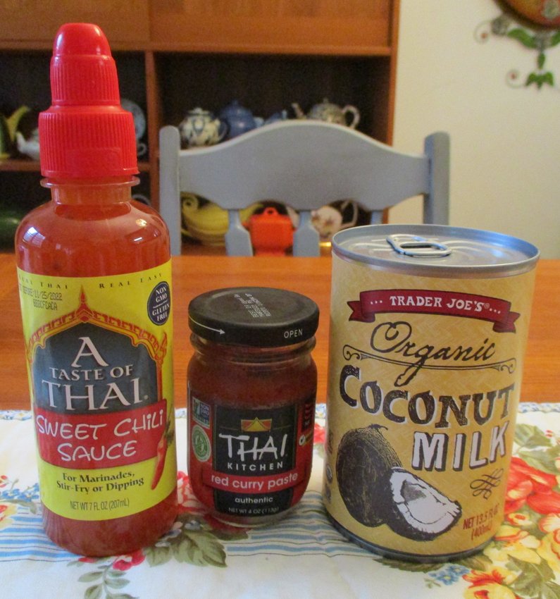 Ingredients needed to make Thai mussels in coconut milk.